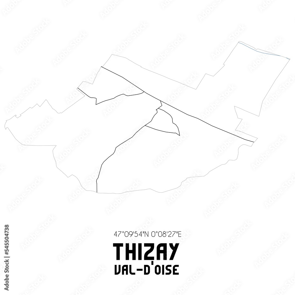 THIZAY Val-d'Oise. Minimalistic street map with black and white lines.