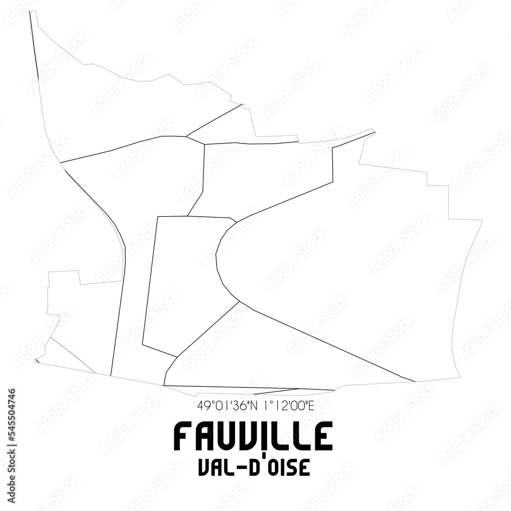 FAUVILLE Val-d'Oise. Minimalistic street map with black and white lines.
