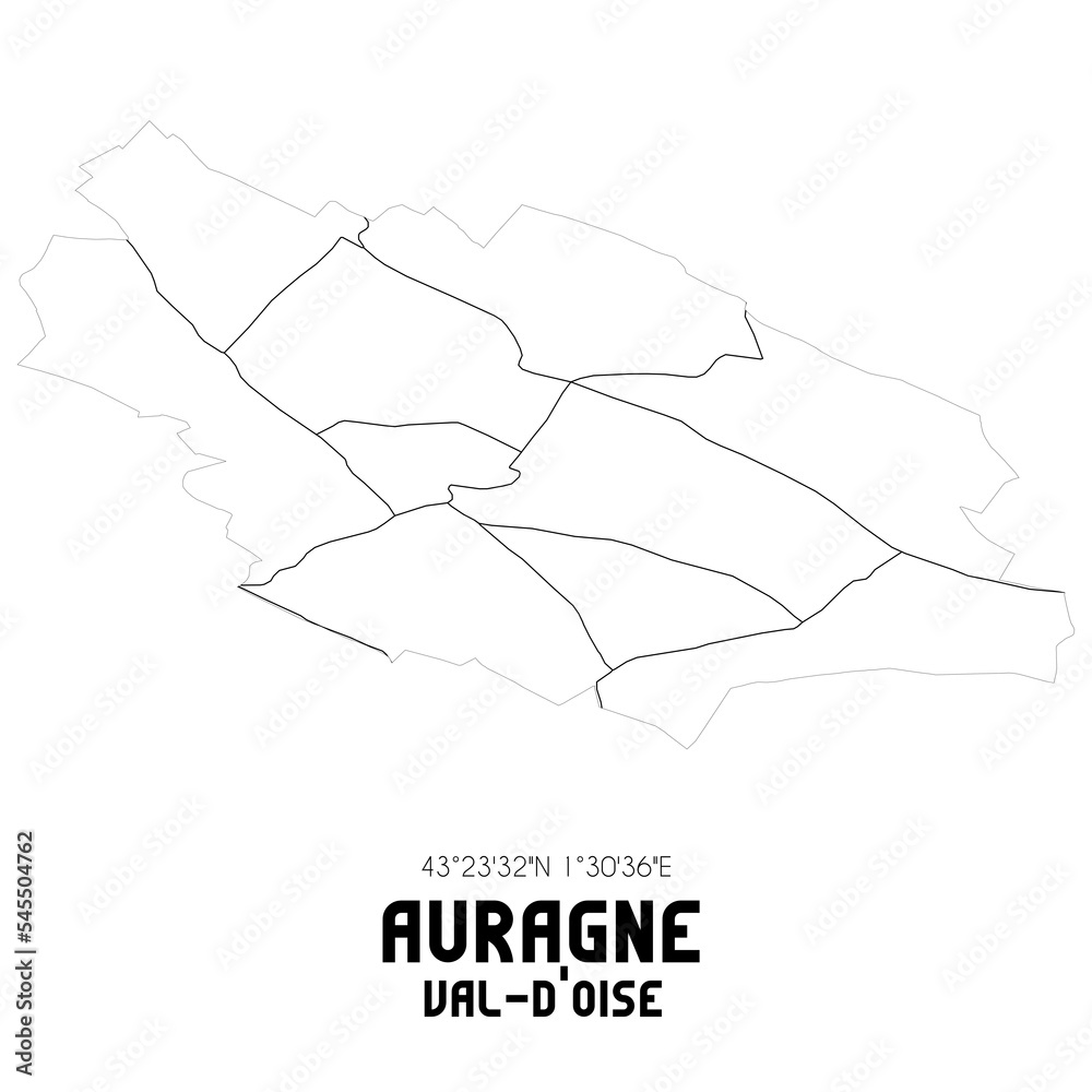 AURAGNE Val-d'Oise. Minimalistic street map with black and white lines.