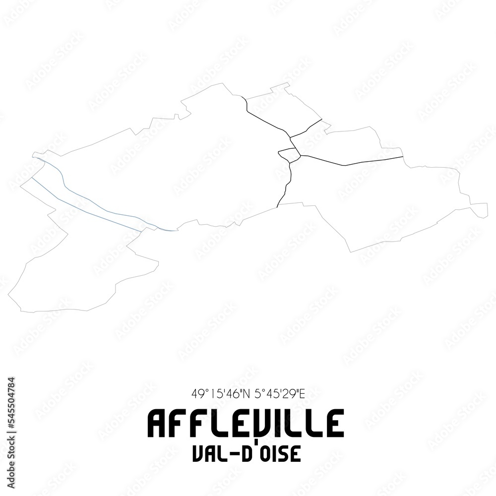 AFFLEVILLE Val-d'Oise. Minimalistic street map with black and white lines.