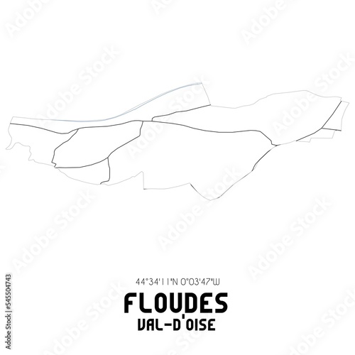 FLOUDES Val-d'Oise. Minimalistic street map with black and white lines.