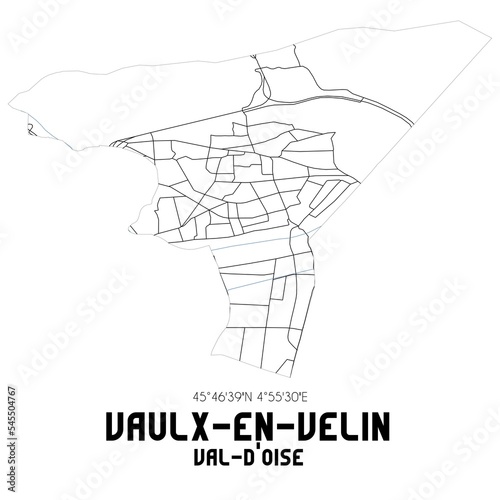 VAULX-EN-VELIN Val-d Oise. Minimalistic street map with black and white lines.