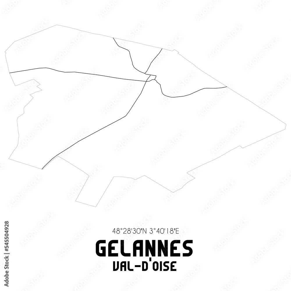GELANNES Val-d'Oise. Minimalistic street map with black and white lines. GELANNES Val-d'Oise. Minimalistic street map with black and white lines.