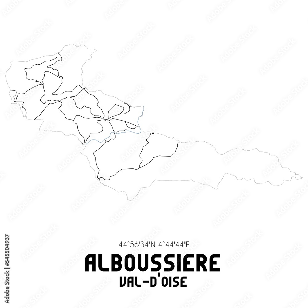 ALBOUSSIERE Val-d'Oise. Minimalistic street map with black and white lines.
