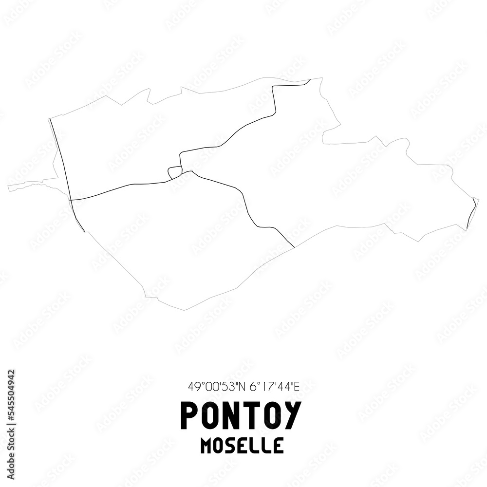PONTOY Moselle. Minimalistic street map with black and white lines.
