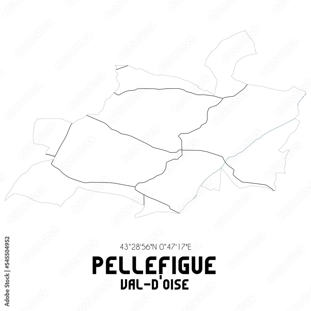 PELLEFIGUE Val-d'Oise. Minimalistic street map with black and white lines.