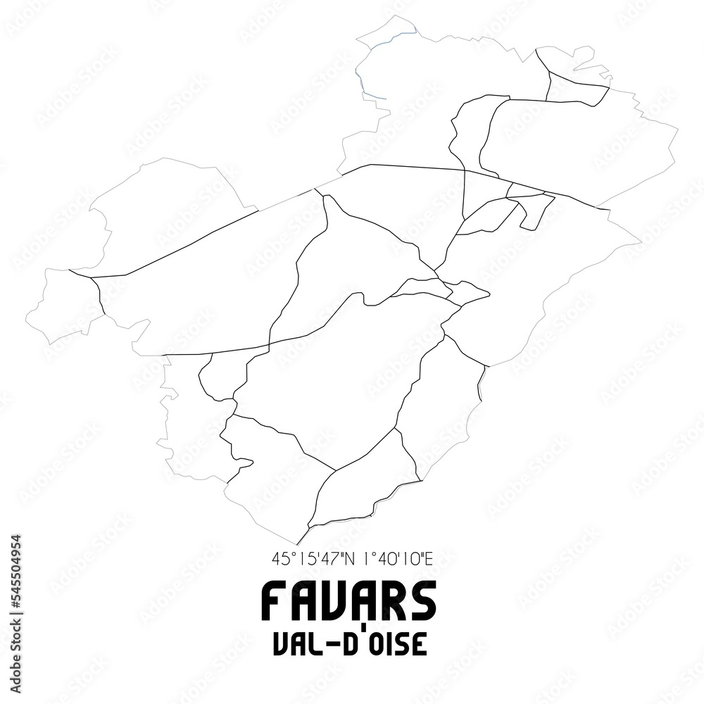 FAVARS Val-d'Oise. Minimalistic street map with black and white lines. FAVARS Val-d'Oise. Minimalistic street map with black and white lines.
