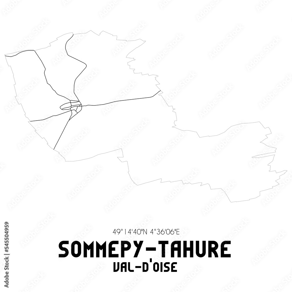 SOMMEPY-TAHURE Val-d'Oise. Minimalistic street map with black and white lines.