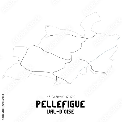 PELLEFIGUE Val-d Oise. Minimalistic street map with black and white lines.