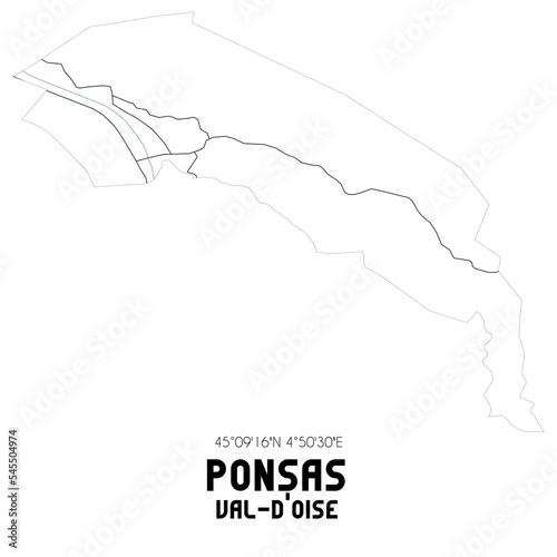 PONSAS Val-d'Oise. Minimalistic street map with black and white lines.