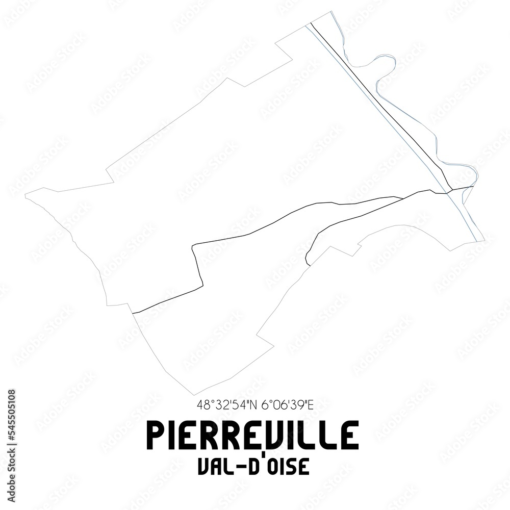 PIERREVILLE Val-d'Oise. Minimalistic street map with black and white lines.