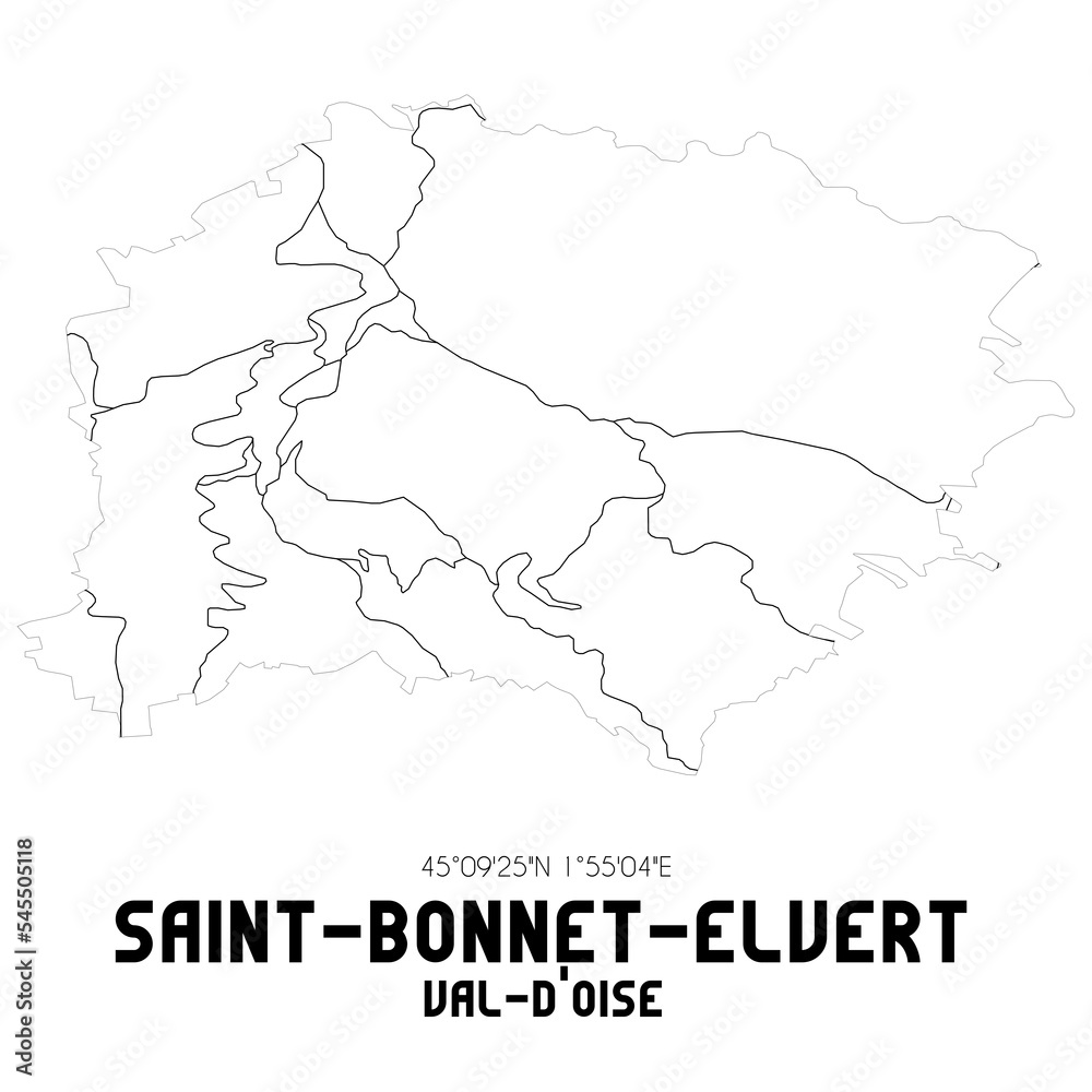 SAINT-BONNET-ELVERT Val-d'Oise. Minimalistic street map with black and white lines.