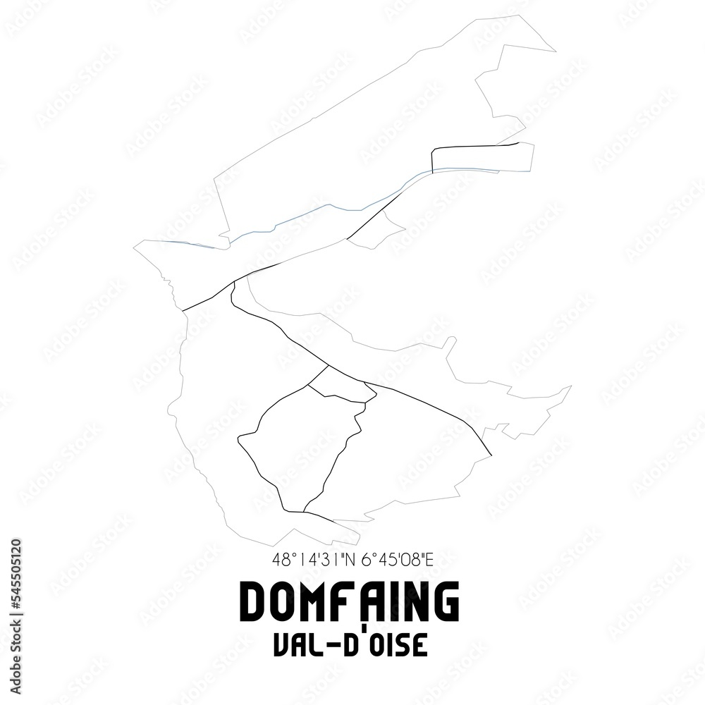 DOMFAING Val-d'Oise. Minimalistic street map with black and white lines. DOMFAING Val-d'Oise. Minimalistic street map with black and white lines.