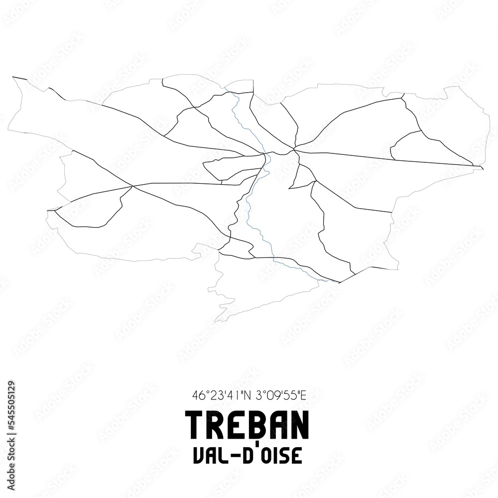 TREBAN Val-d'Oise. Minimalistic street map with black and white lines.