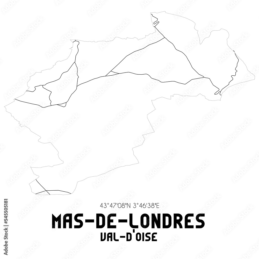 MAS-DE-LONDRES Val-d'Oise. Minimalistic street map with black and white lines.