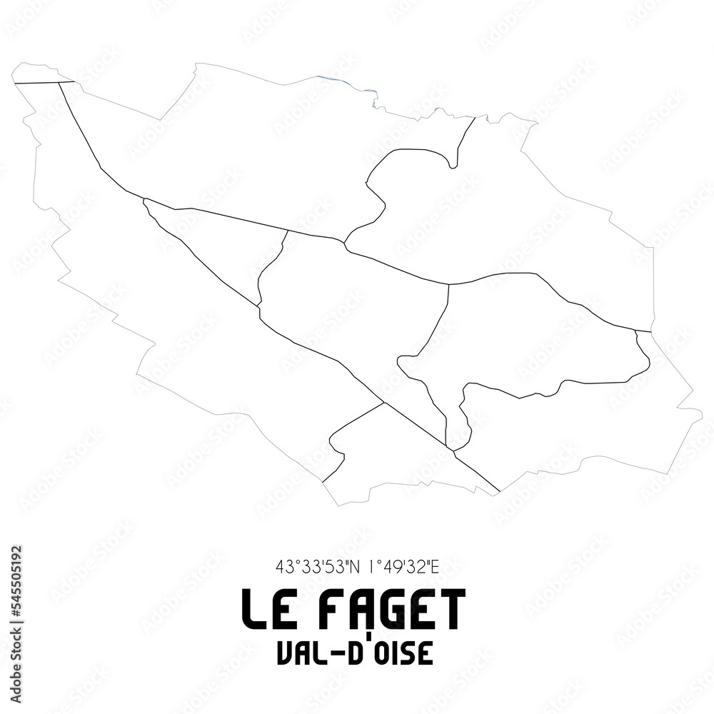 LE FAGET Val-d'Oise. Minimalistic street map with black and white lines.