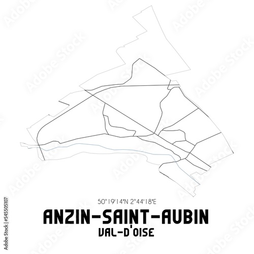 ANZIN-SAINT-AUBIN Val-d Oise. Minimalistic street map with black and white lines.