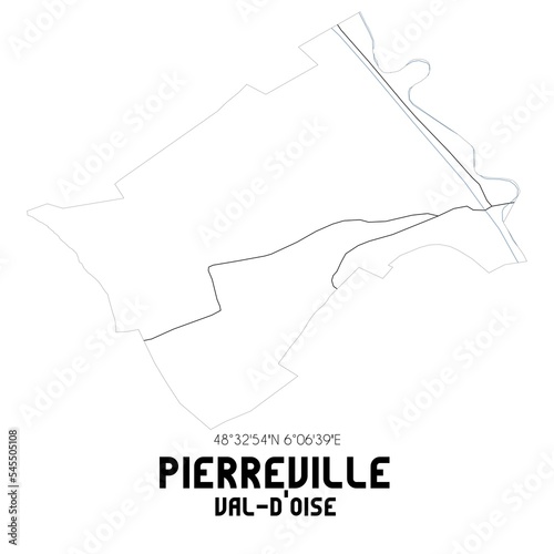 PIERREVILLE Val-d'Oise. Minimalistic street map with black and white lines. photo