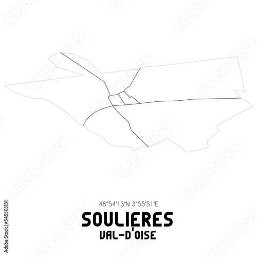 SOULIERES Val-d'Oise. Minimalistic street map with black and white lines.