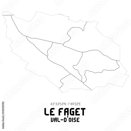 LE FAGET Val-d'Oise. Minimalistic street map with black and white lines.