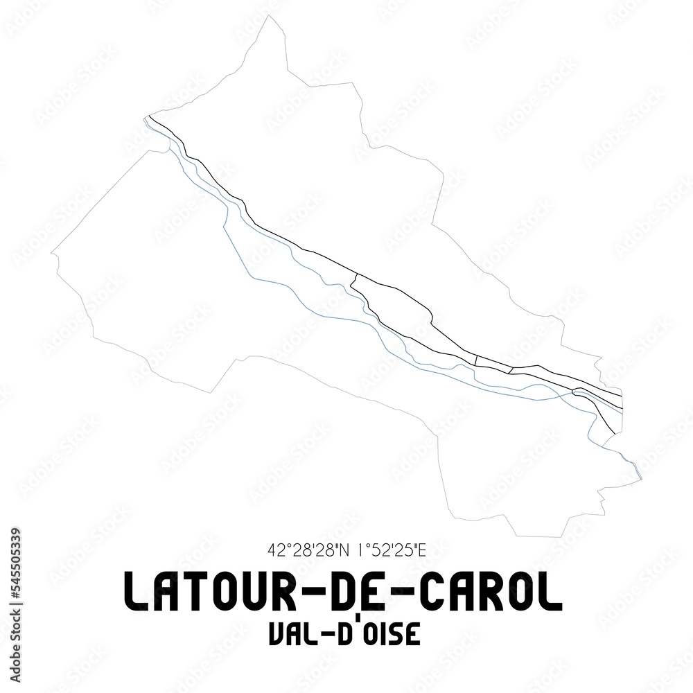 LATOUR-DE-CAROL Val-d'Oise. Minimalistic street map with black and white lines. LATOUR-DE-CAROL Val-d'Oise. Minimalistic street map with black and white lines.