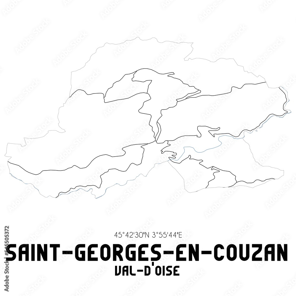 SAINT-GEORGES-EN-COUZAN Val-d'Oise. Minimalistic street map with black and white lines. SAINT-GEORGES-EN-COUZAN Val-d'Oise. Minimalistic street map with black and white lines.