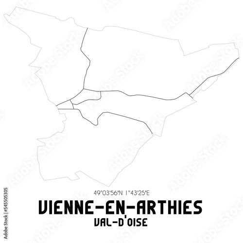 VIENNE-EN-ARTHIES Val-d Oise. Minimalistic street map with black and white lines.