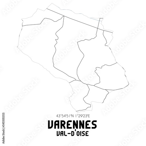 VARENNES Val-d Oise. Minimalistic street map with black and white lines.