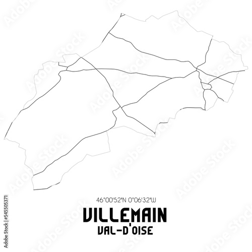 VILLEMAIN Val-d'Oise. Minimalistic street map with black and white lines.