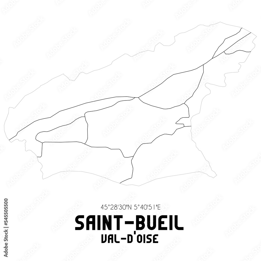 SAINT-BUEIL Val-d'Oise. Minimalistic street map with black and white lines.