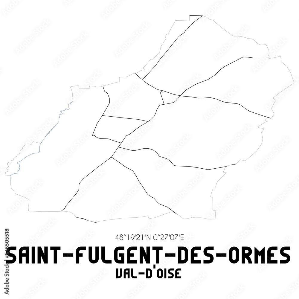 SAINT-FULGENT-DES-ORMES Val-d'Oise. Minimalistic street map with black and white lines. SAINT-FULGENT-DES-ORMES Val-d'Oise. Minimalistic street map with black and white lines.
