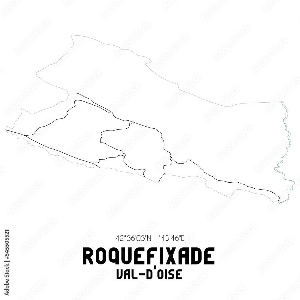 ROQUEFIXADE Val-d'Oise. Minimalistic street map with black and white lines.