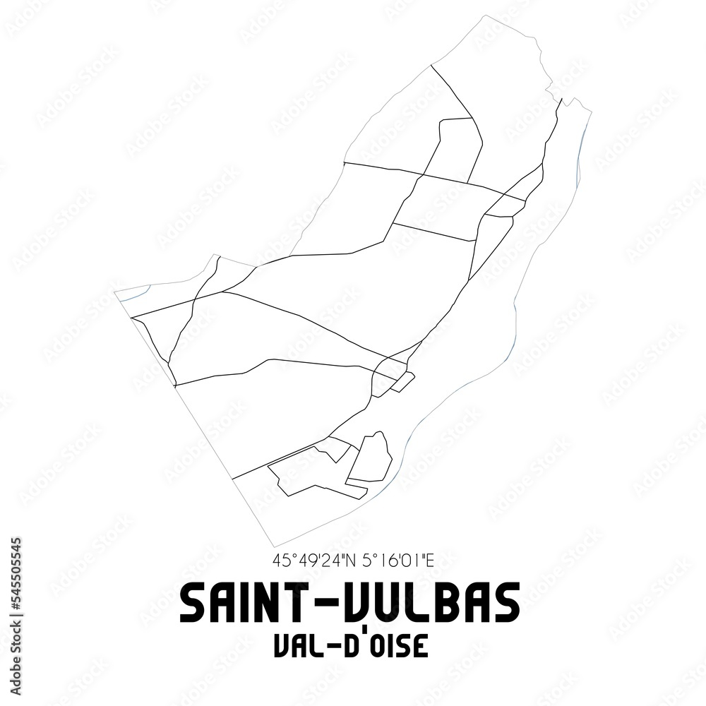 SAINT-VULBAS Val-d'Oise. Minimalistic street map with black and white lines. SAINT-VULBAS Val-d'Oise. Minimalistic street map with black and white lines.