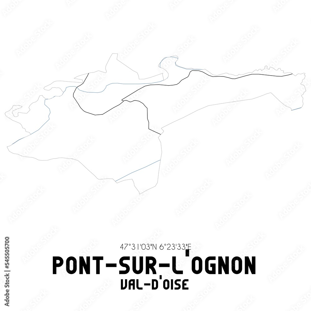 PONT-SUR-L'OGNON Val-d'Oise. Minimalistic street map with black and white lines.