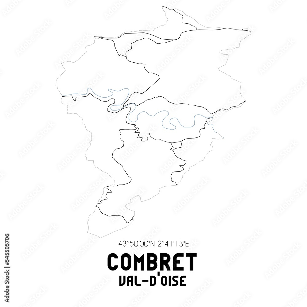 COMBRET Val-d'Oise. Minimalistic street map with black and white lines.