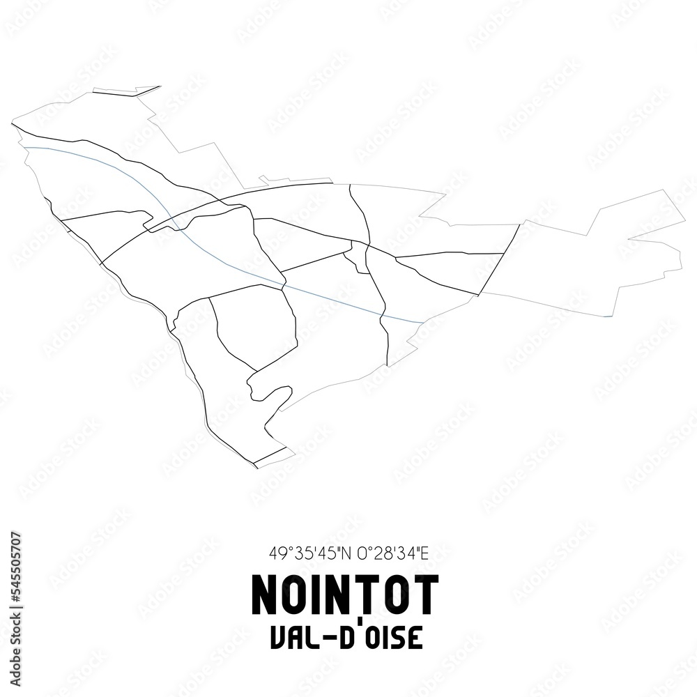 NOINTOT Val-d'Oise. Minimalistic street map with black and white lines. NOINTOT Val-d'Oise. Minimalistic street map with black and white lines.