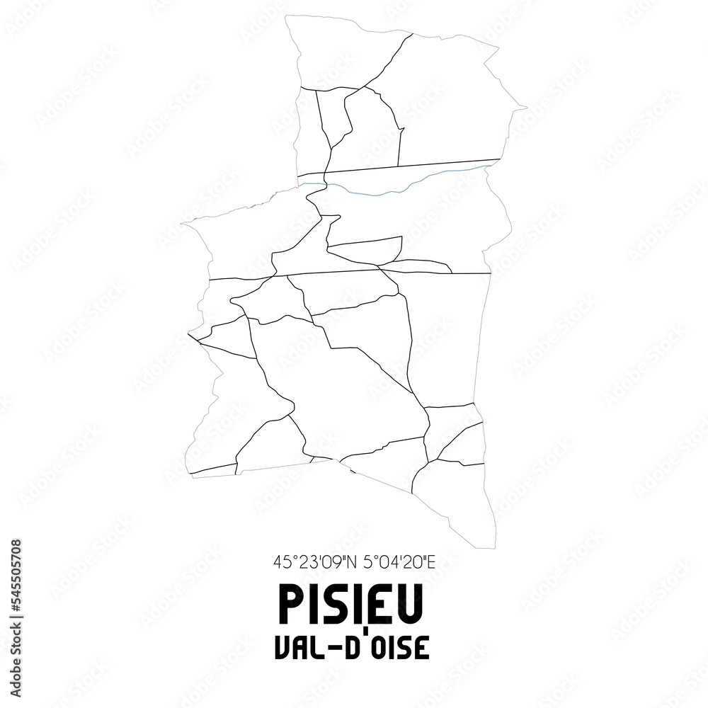 PISIEU Val-d'Oise. Minimalistic street map with black and white lines. PISIEU Val-d'Oise. Minimalistic street map with black and white lines.