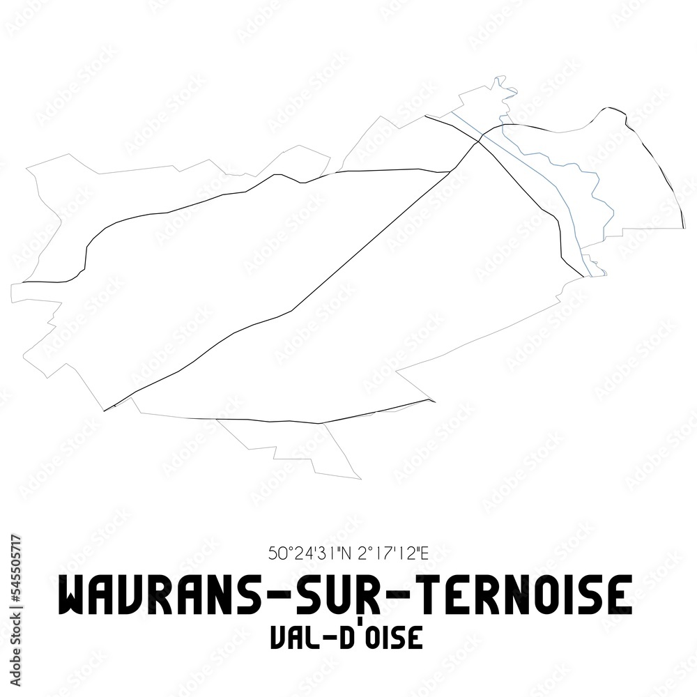 WAVRANS-SUR-TERNOISE Val-d'Oise. Minimalistic street map with black and white lines.