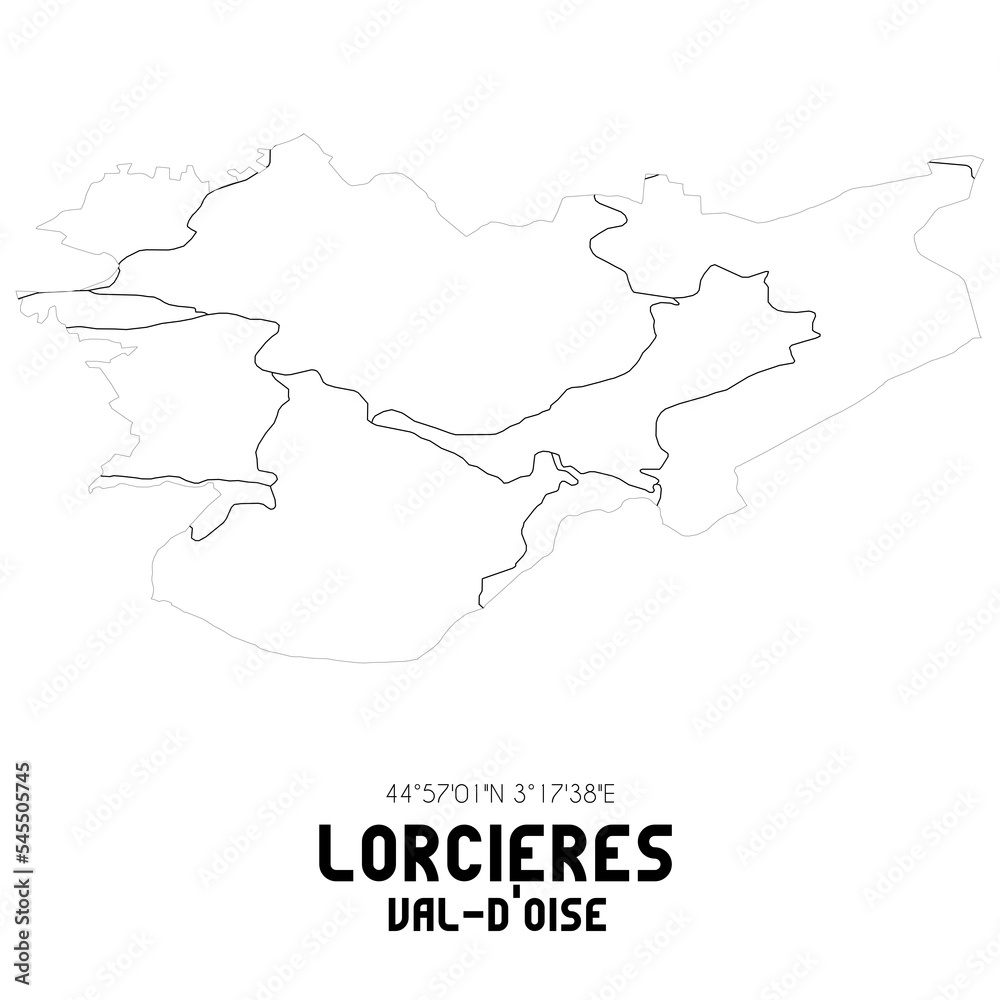LORCIERES Val-d'Oise. Minimalistic street map with black and white lines.