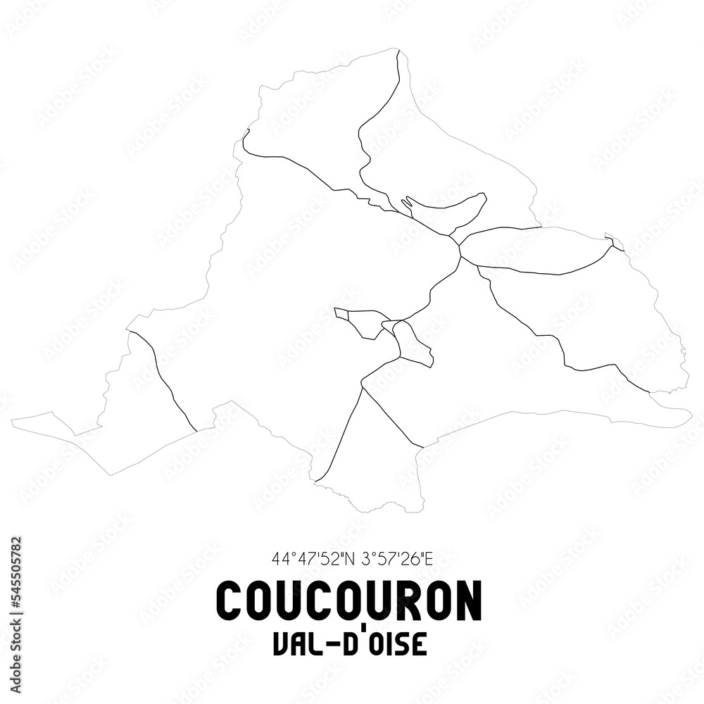 COUCOURON Val-d'Oise. Minimalistic street map with black and white lines.