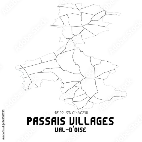 PASSAIS VILLAGES Val-d'Oise. Minimalistic street map with black and white lines.