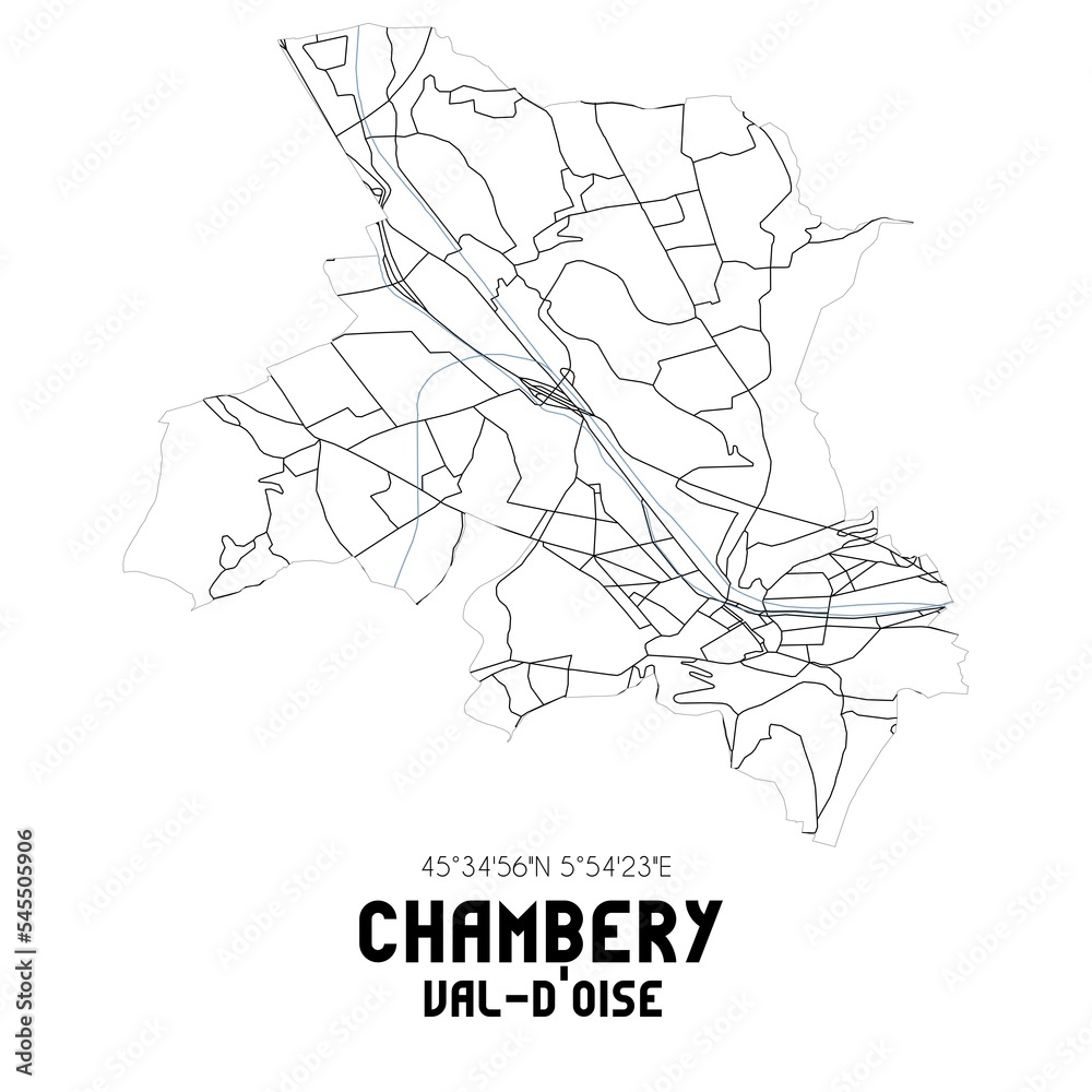 CHAMBERY Val-d'Oise. Minimalistic street map with black and white lines.
