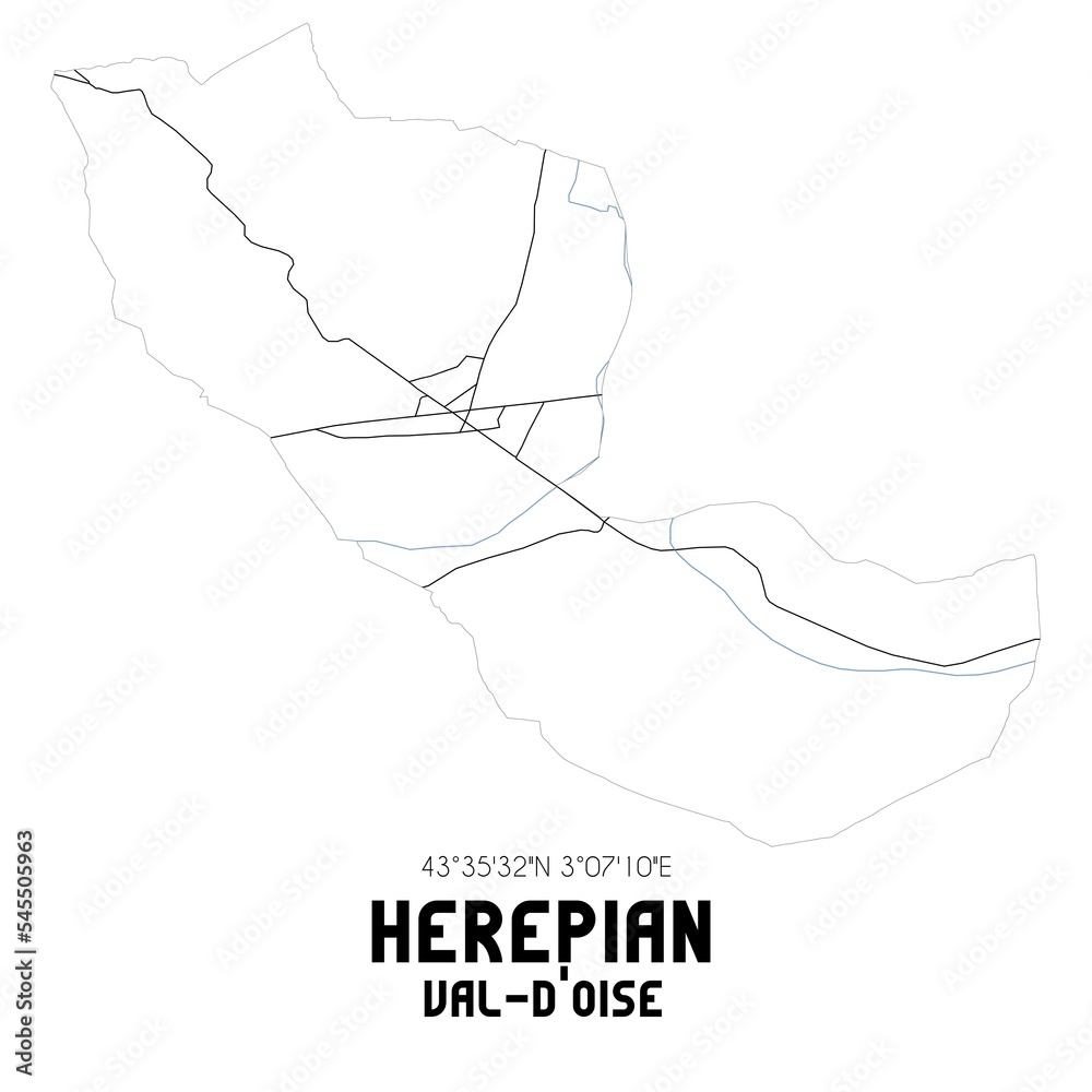 HEREPIAN Val-d'Oise. Minimalistic street map with black and white lines. HEREPIAN Val-d'Oise. Minimalistic street map with black and white lines.