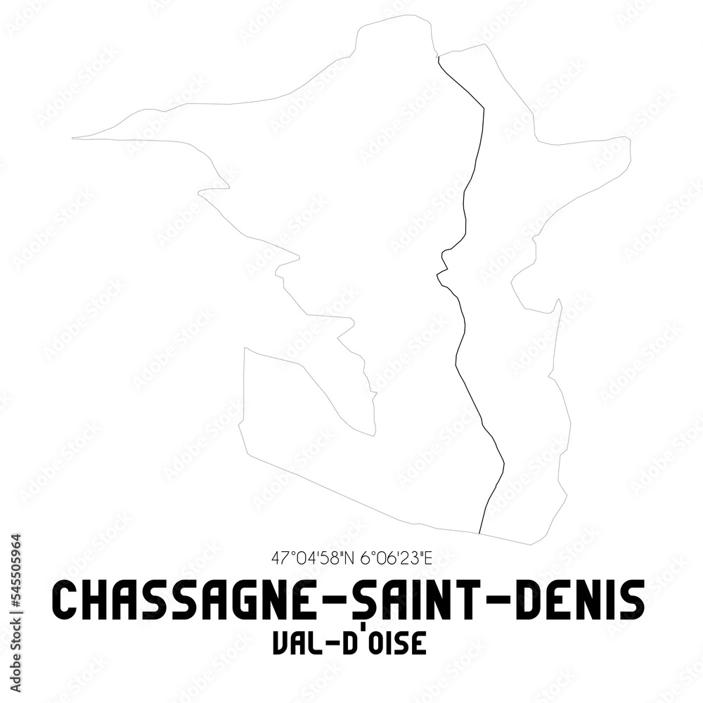 CHASSAGNE-SAINT-DENIS Val-d'Oise. Minimalistic street map with black and white lines.