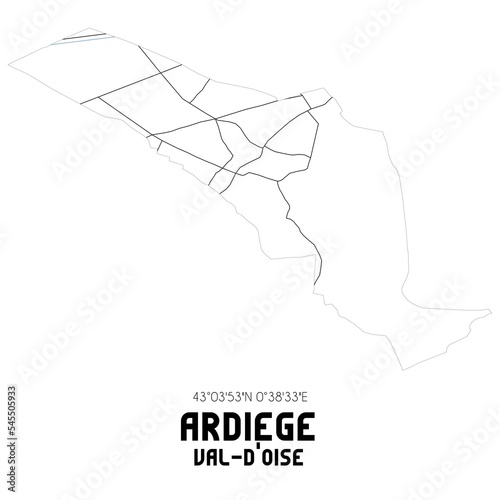 ARDIEGE Val-d'Oise. Minimalistic street map with black and white lines.
