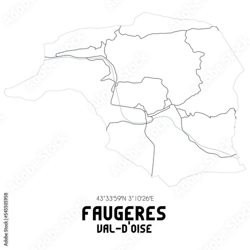 FAUGERES Val-d Oise. Minimalistic street map with black and white lines.