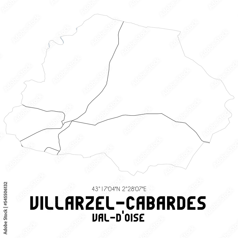 VILLARZEL-CABARDES Val-d'Oise. Minimalistic street map with black and white lines.
