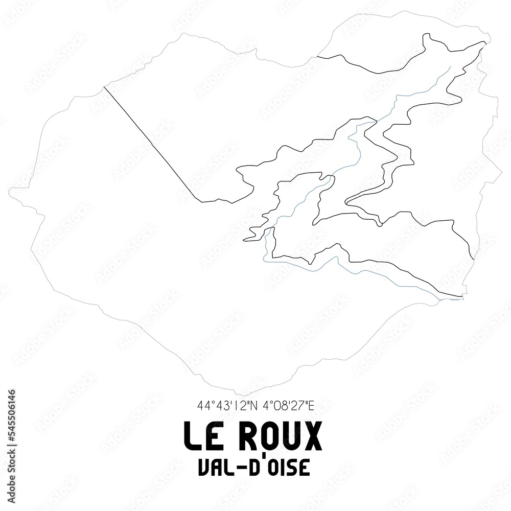 LE ROUX Val-d'Oise. Minimalistic street map with black and white lines.