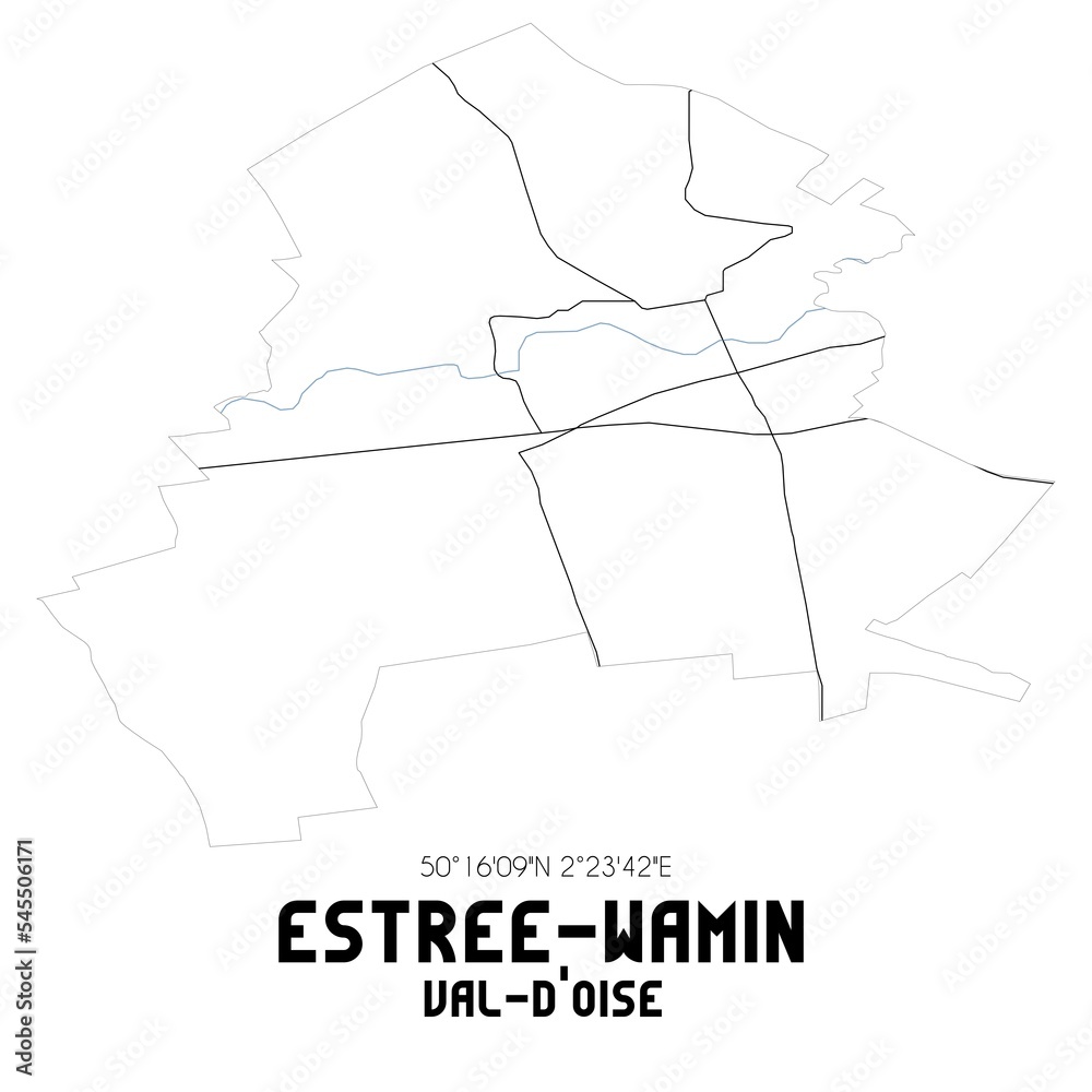 ESTREE-WAMIN Val-d'Oise. Minimalistic street map with black and white lines.