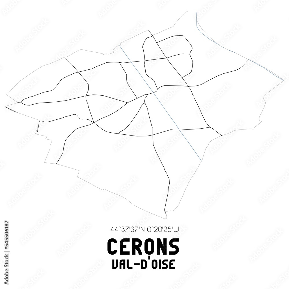 CERONS Val-d'Oise. Minimalistic street map with black and white lines. CERONS Val-d'Oise. Minimalistic street map with black and white lines.